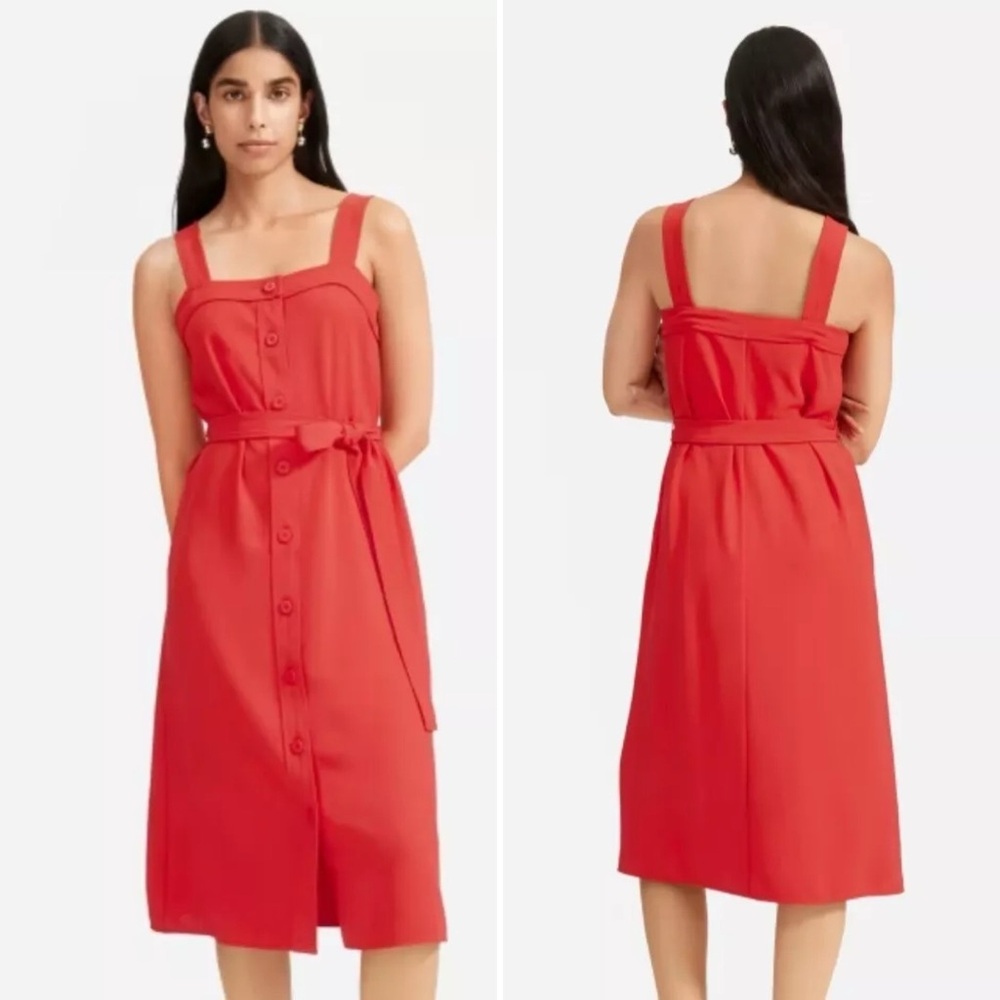 Everlane Japanese GoWeave Red Button Front Dress - Size 14